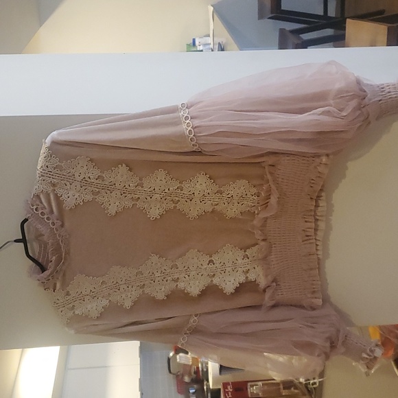 Velvet Lace pastel pink blouse - Picture 2 of 6